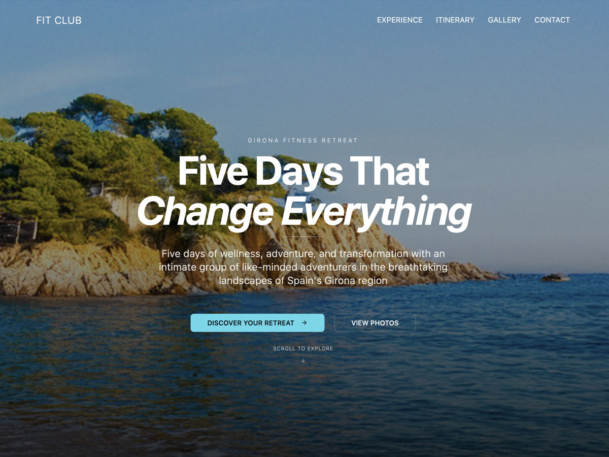 Modern React TypeScript website for exclusive fitness retreats in Girona Holiday / Retreat Website - Fitness Retreats Girona