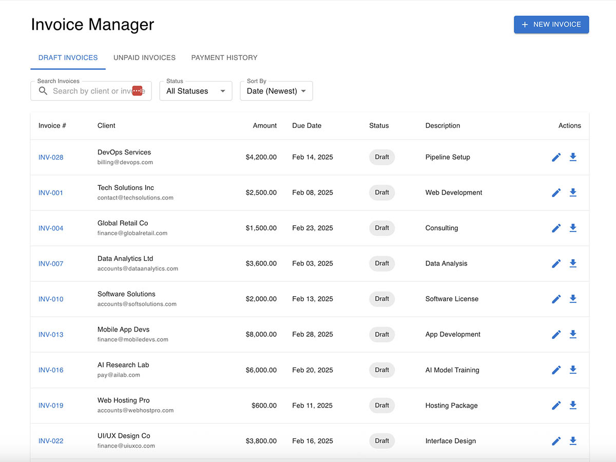 Modern Invoice Management Application with Financial Dashboard by Elvifi SEO-Optimized Web Application - Invoice Management System with UK SEO Services